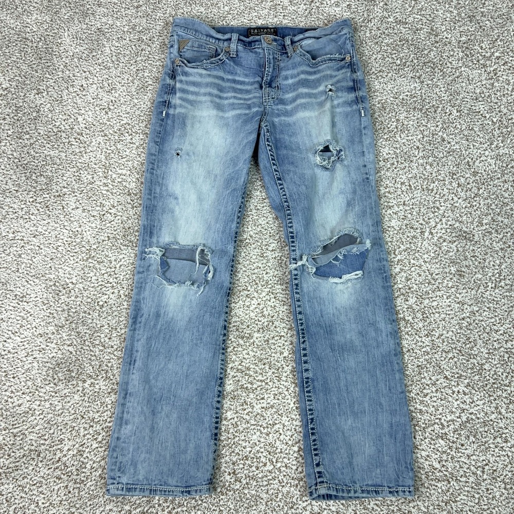 Salvage Supply Co Jeans Mens 33R Light Wash Mayhem‎ Boot Distressed Ripped